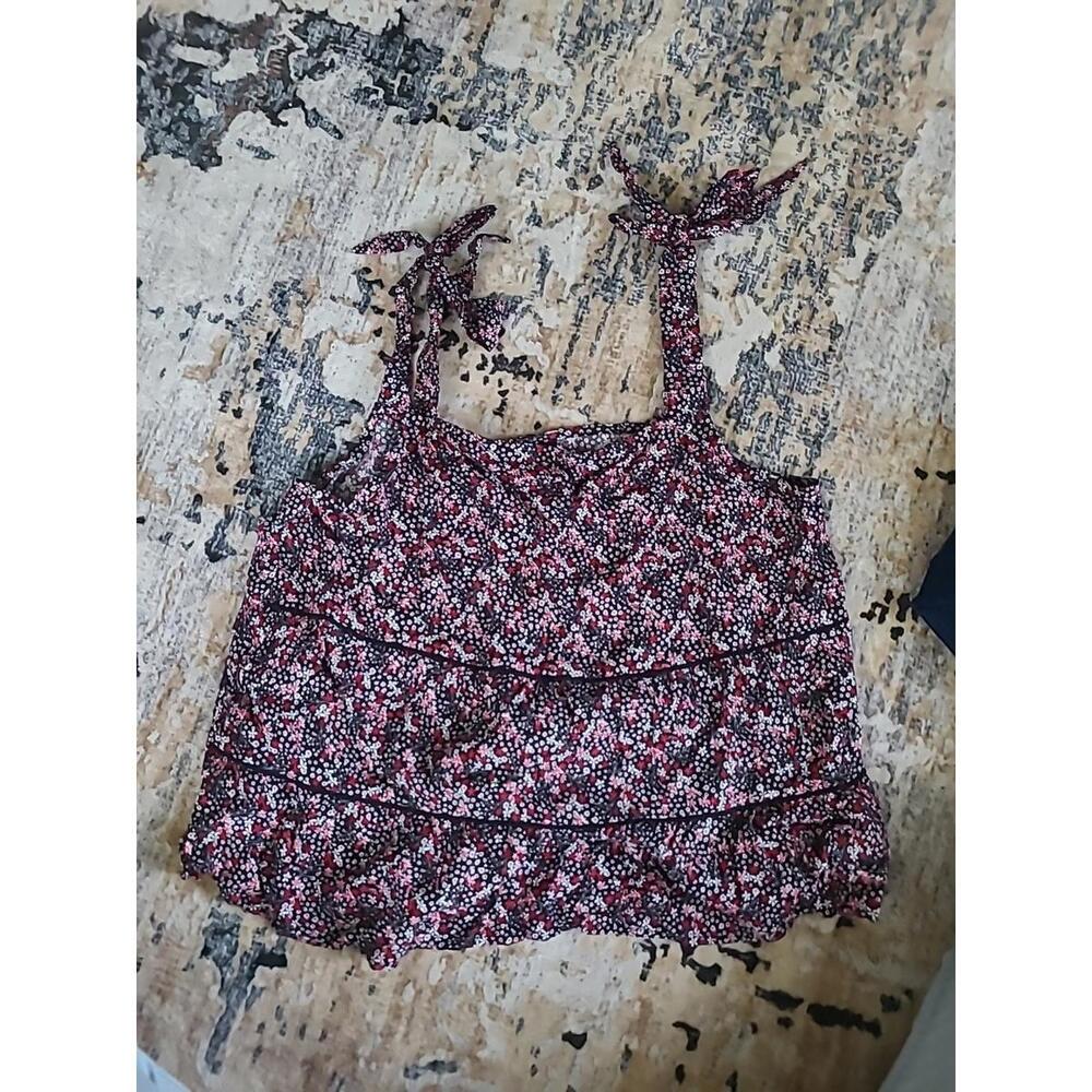 NWT Bobeau Floral Tank Top Loose Flowy Womens Medium Tie Strap Multicolor